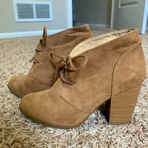 Forever 21 tan lace up heeled booties